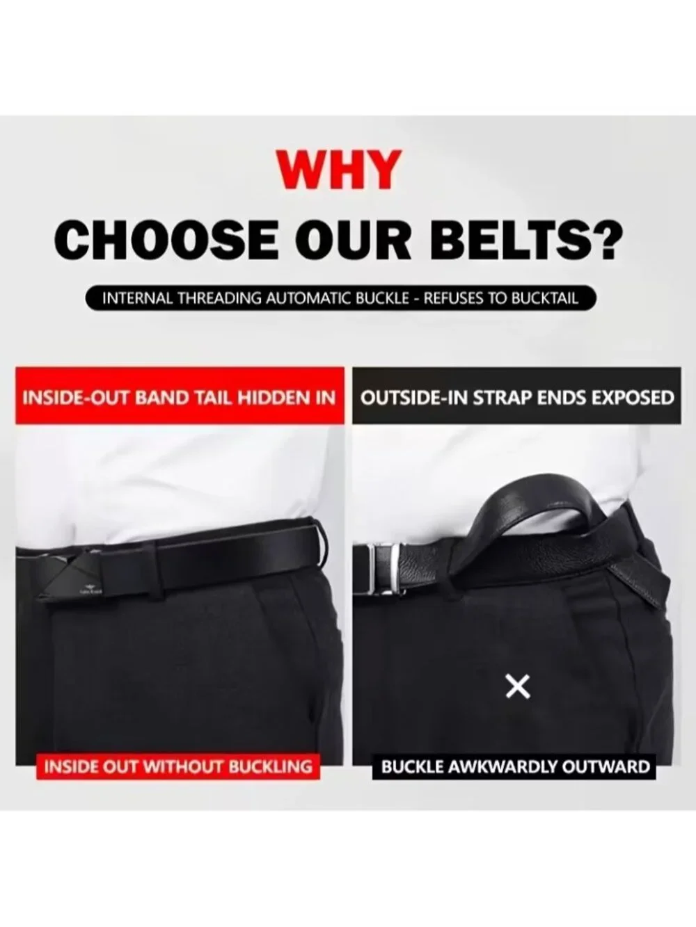 Elegant Fashion Men Belt Black Triangle Alloy Buckle Black Length 50.5